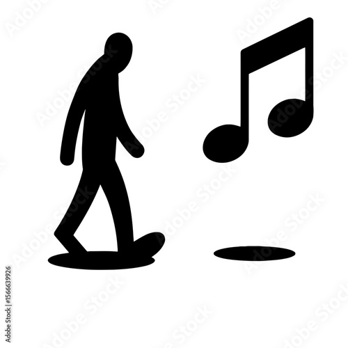 very simple flat and single minimalist Floating Note Step Silhouettes in black on a white background