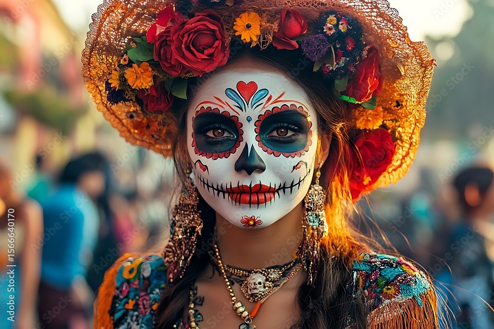 Woman with skull makeup, Day of the Dead. Woman with skull makeup, Day of the Dead.