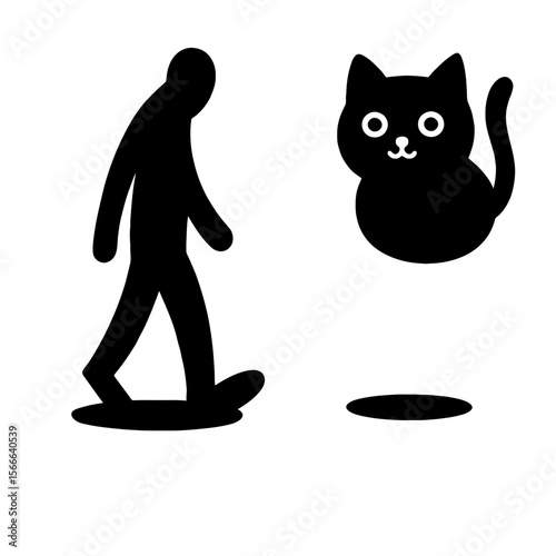 very simple flat and single minimalist Floating Cat Spirit Silhouettes in black on a white background