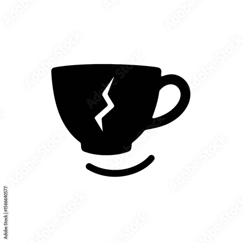 very simple flat and single minimalist Cracked Cup Step Silhouettes in black on a white background