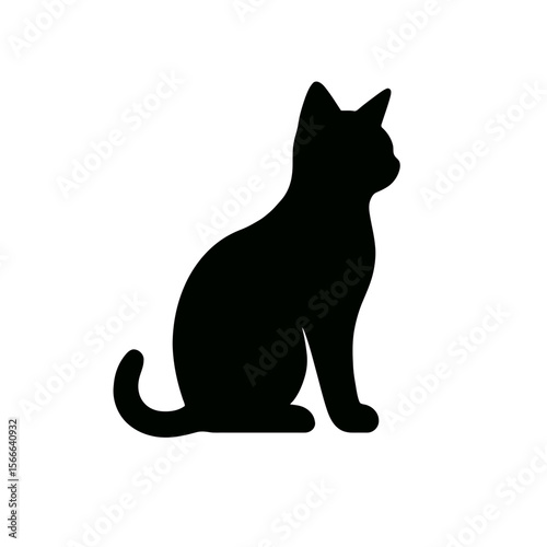 very simple flat and single minimalist Curious Cat Silhouettes in black on a white background
