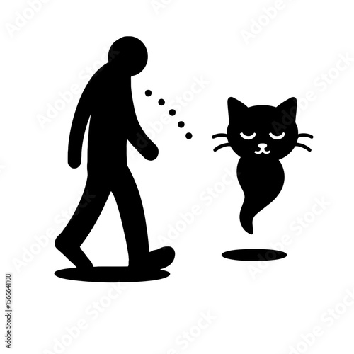 very simple flat and single minimalist Trailing Cat Spirit Silhouettes in black on a white background