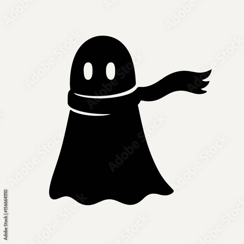 very simple flat and single minimalist Lonely Scarf Spirit Silhouettes in black on a white background