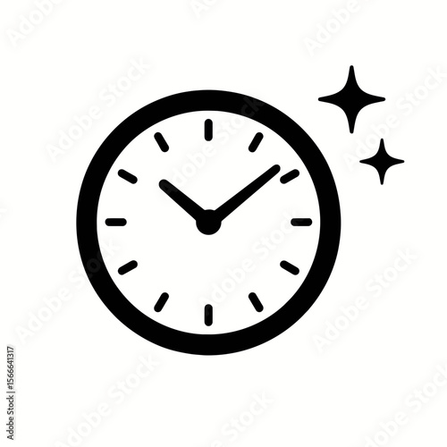 very simple flat and single minimalist Gleaming Clock Step Silhouettes in black on a white background