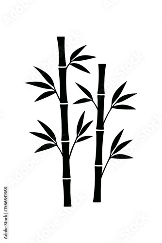 very simple flat and single minimalist Bamboo Tree Silhouettes in black on a white background