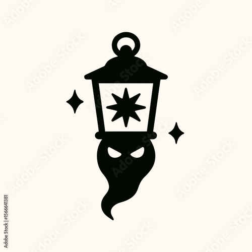 very simple flat and single minimalist Gleaming Lantern Spirit Silhouettes in black on a white background