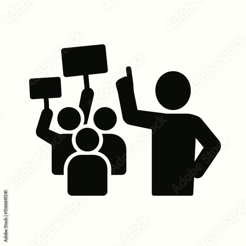 very simple flat and single minimalist Protest & Leader Silhouettes in black on a white background