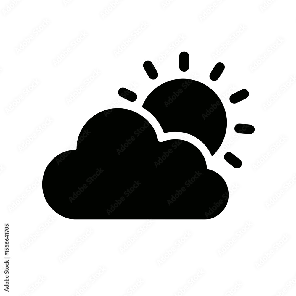 very simple flat and single minimalist Sun Behind a Cloud Silhouettes in black on a white background very simple flat and single minimalist Sun Behind a Cloud Silhouettes in black on a white background