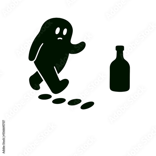 very simple flat and single minimalist Curious Bottle Step Silhouettes in black on a white background