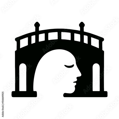 very simple flat and single minimalist Quiet Bridge Spirit Silhouettes in black on a white background