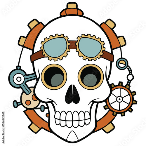 Steampunk Skull with Goggles and Gears	