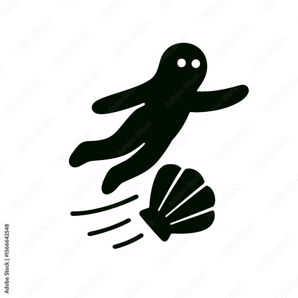 Fototapeta premium very simple flat and single minimalist Soaring Shell Spirit Silhouettes in black on a white background