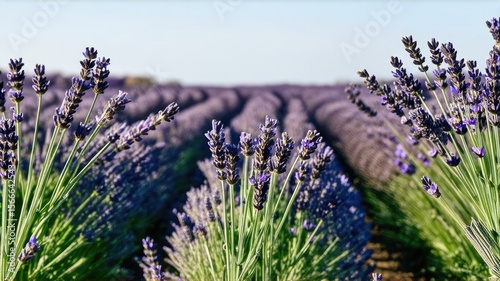 Beautiful lavender fields on a sunny day. lavender blooming scented flowers. Field against the sky