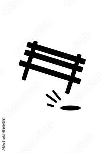 very simple flat and single minimalist Falling Bench Step Silhouettes in black on a white background