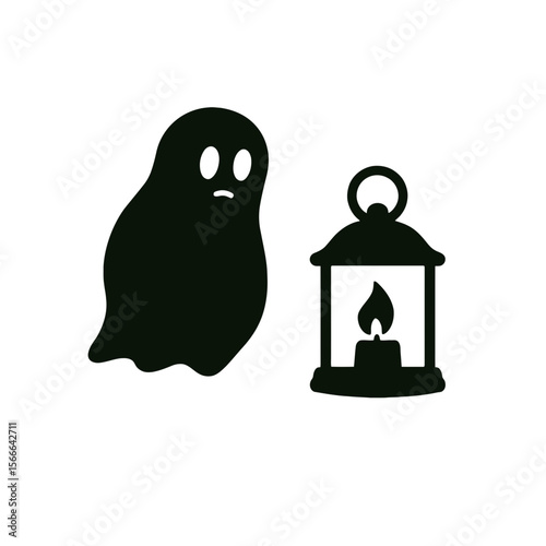 very simple flat and single minimalist Quiet Lantern Spirit Silhouettes in black on a white background