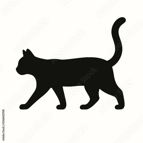 very simple flat and single minimalist Trailing Cat Step Silhouettes in black on a white background