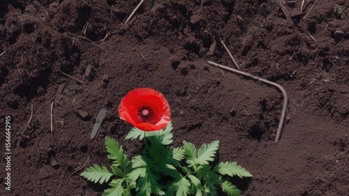 Red poppies on a field in spring, close-up of a large red flower,