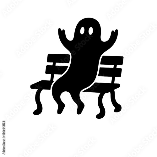 very simple flat and single minimalist Wandering Bench Spirit Silhouettes in black on a white background
