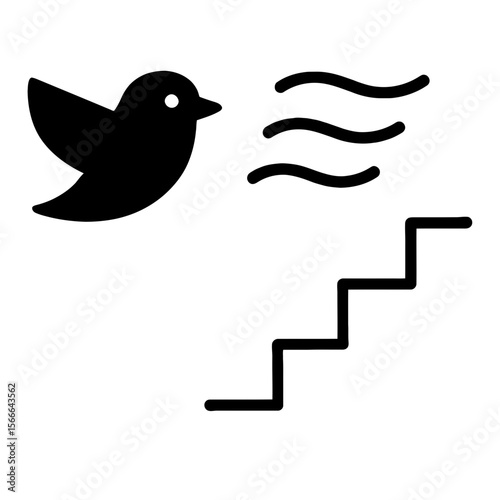 very simple flat and single minimalist Drifting Bird Step Silhouettes in black on a white background