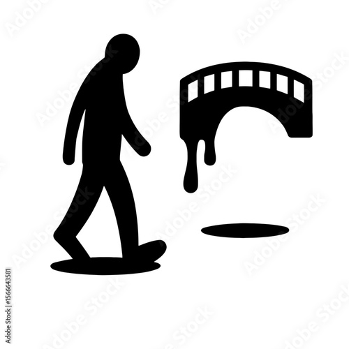 very simple flat and single minimalist Melting Bridge Step Silhouettes in black on a white background