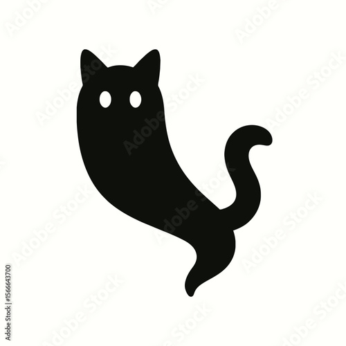 very simple flat and single minimalist Drifting Cat Spirit Silhouettes in black on a white background