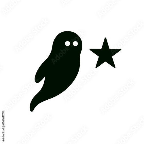 very simple flat and single minimalist Drifting Star Spirit Silhouettes in black on a white background