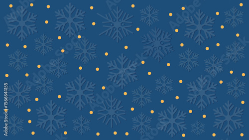 A blue background with snowflakes and yellow dots scattered randomly throughout the entire image area
