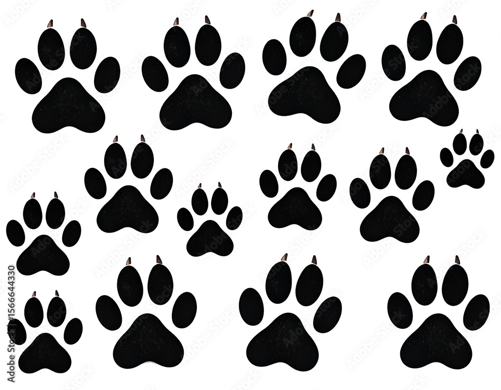 Fototapeta premium A captivating pattern of dark animal paw prints with visible claws creates a striking visual texture.