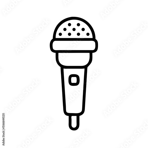 Handheld microphone in black outline design on white background  