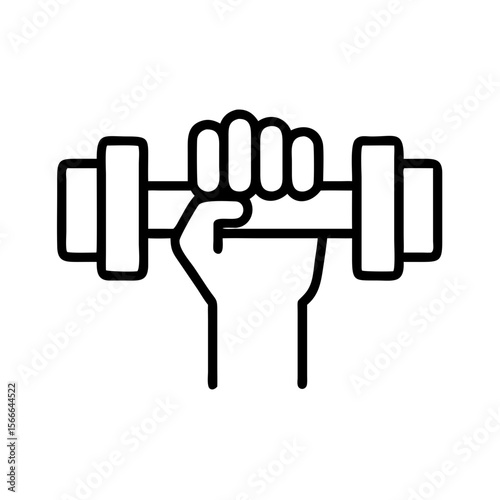 Hand holding a dumbbell in a minimalist line art style concept of fitness  