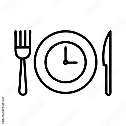 Plate with clock and utensils depicting mealtime concept  