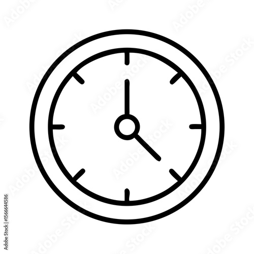 Simple clock icon with minimalist design in black outline  