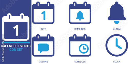 
Minimal calendar events icon set with date, reminder, alarm, meeting, schedule, and clock symbols. Perfect for time management, planner apps, and business organization visuals.