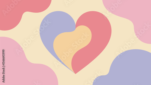 Abstract layered heart design with pastel colors and organic shapes on a cream background