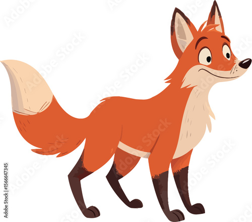 A red fox stands alert, isolated on white background