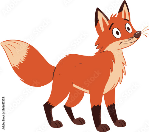 A red fox stands alert, isolated on white background
