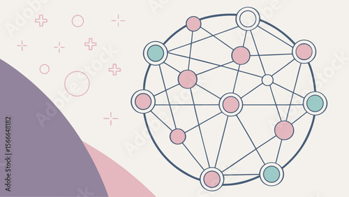 Network connection graph with nodes and lines for data visualization and social media marketing design concept