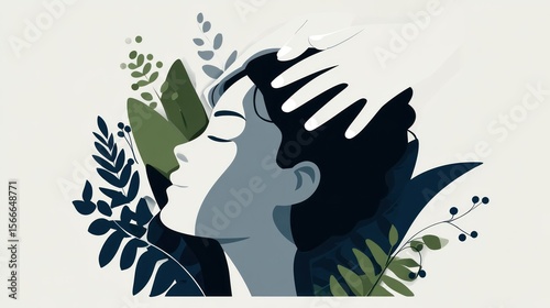 A woman receiving a head massage surrounded by foliage