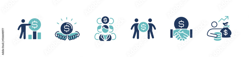 Obraz premium investor people hand holding coin money icon set business asset investment success finance profit gain signs vector illustration for web and app