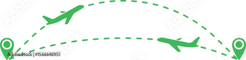 Green Flight Path with Airplanes and Map Pins