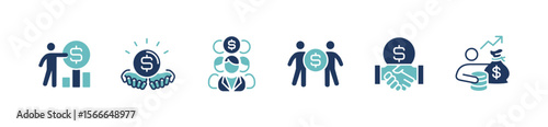 investor people hand holding coin money icon set business asset investment success finance profit gain signs vector illustration for web and app