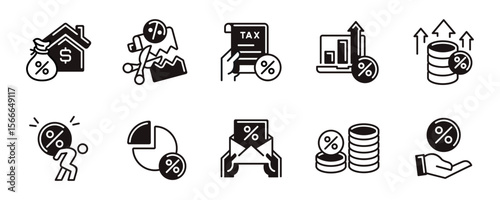 financial tax report percentage icon line set income accounting vat government bill online payment document signs outline vector illustration