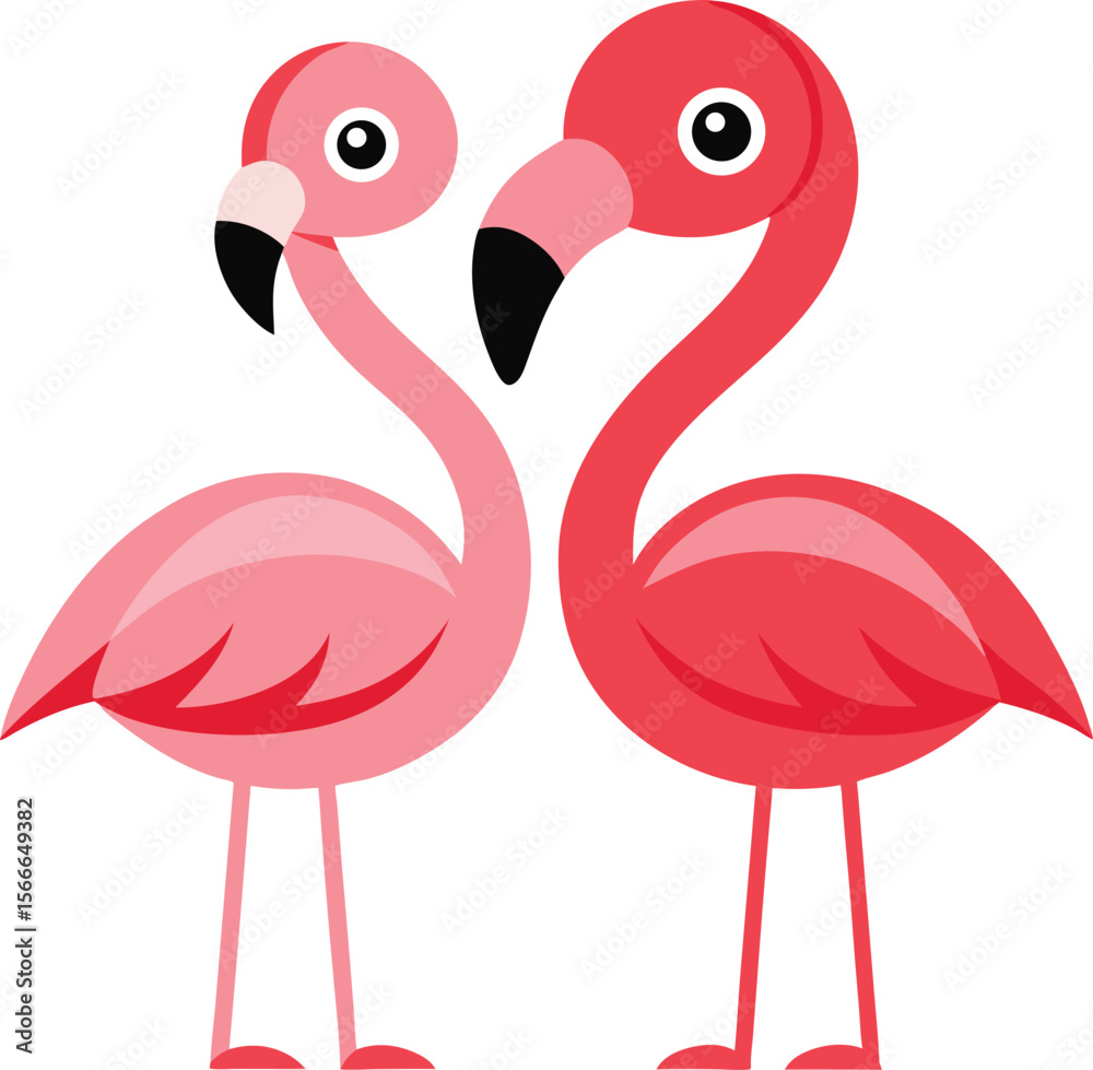 Naklejka premium Playful Cartoon Flamingos Pair in Bright Pink Feathers, Featuring a Fun, Friendly Style