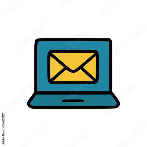 Modern email marketing concept icon showing open laptop with envelope for communication, newsletter, or remote business