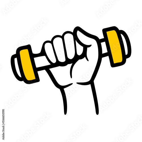 Hand holding a dumbbell with yellow weights representing fitness icon  