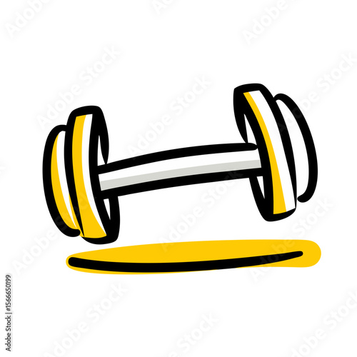 Dumbbell illustration in yellow and black colors on white background  