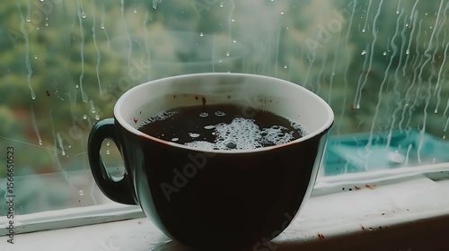 Cozy rainy day ambiance capturing warm coffee and serene weather reflecting calmness