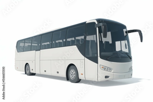 Big White Coach Tour Bus with Blank Surface for Yours Design on a white background. 3d Rendering, with empty blank space for text copy space or mockup design, high detail, 8k