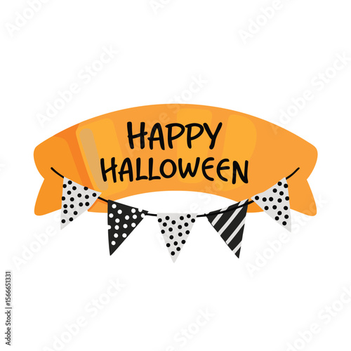 happy Halloween text and banner design and elements design  or ribbon set vector and illustration