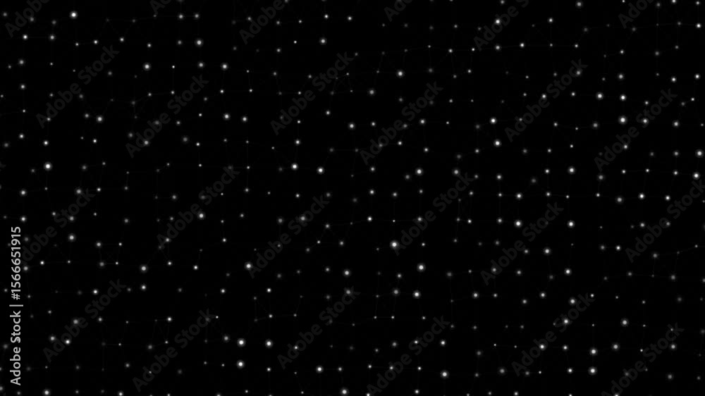 Rotating Mesh of White Dots Forming Star Constellations with Stretching and Connecting Patterns on Black Background in Seamless, Meditative Loop